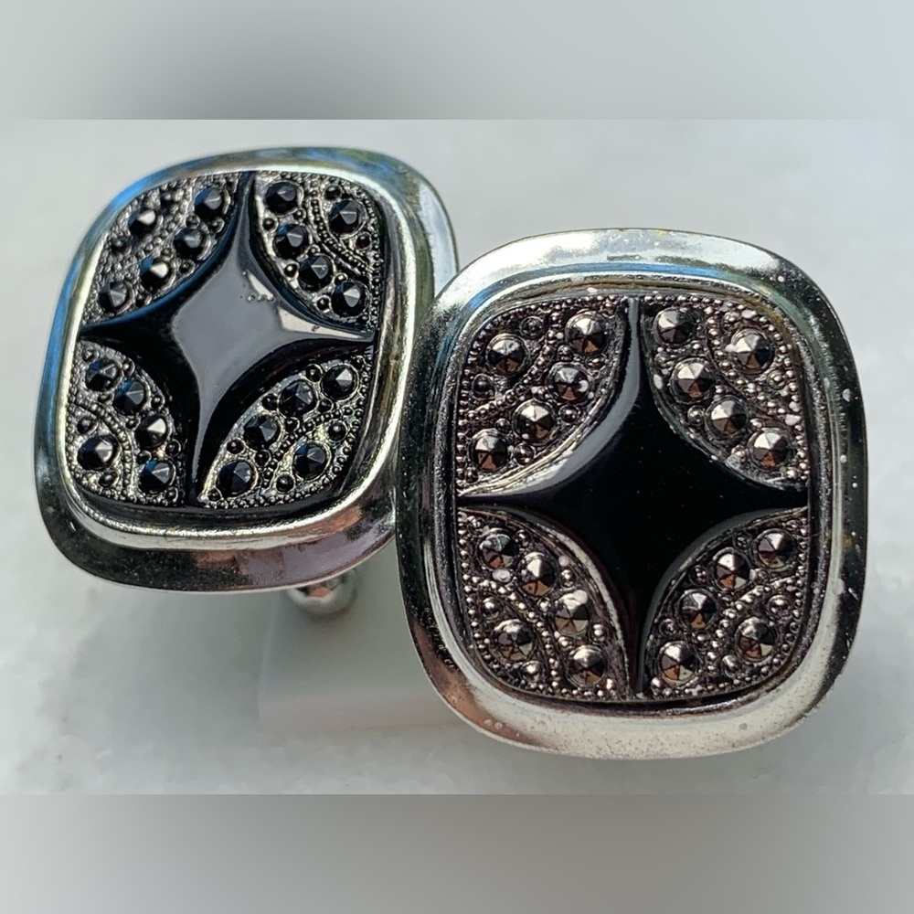 Vintage Marcasite & Black Onyx Style Cufflinks